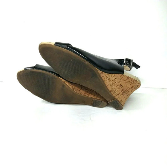 Cato Open Toe Cork Wedge Heels Slingback Women Size 9 M Black Patent Leather - Picture 5 of 11